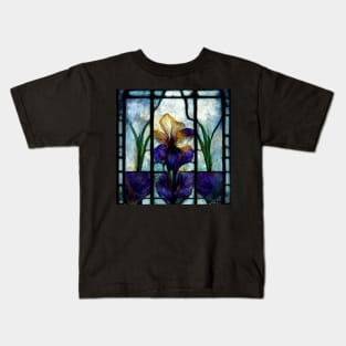 Stained Glass Iris Floral Flower Kids T-Shirt